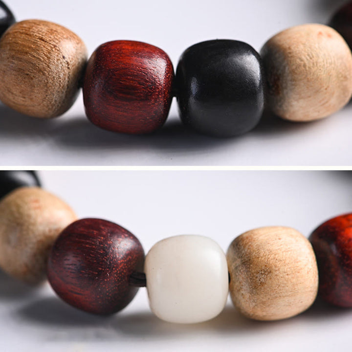 Buddha Stones Small Leaf Red Sandalwood Ebony Wood Cute Cat Engraved Protection Bracelet - image 15