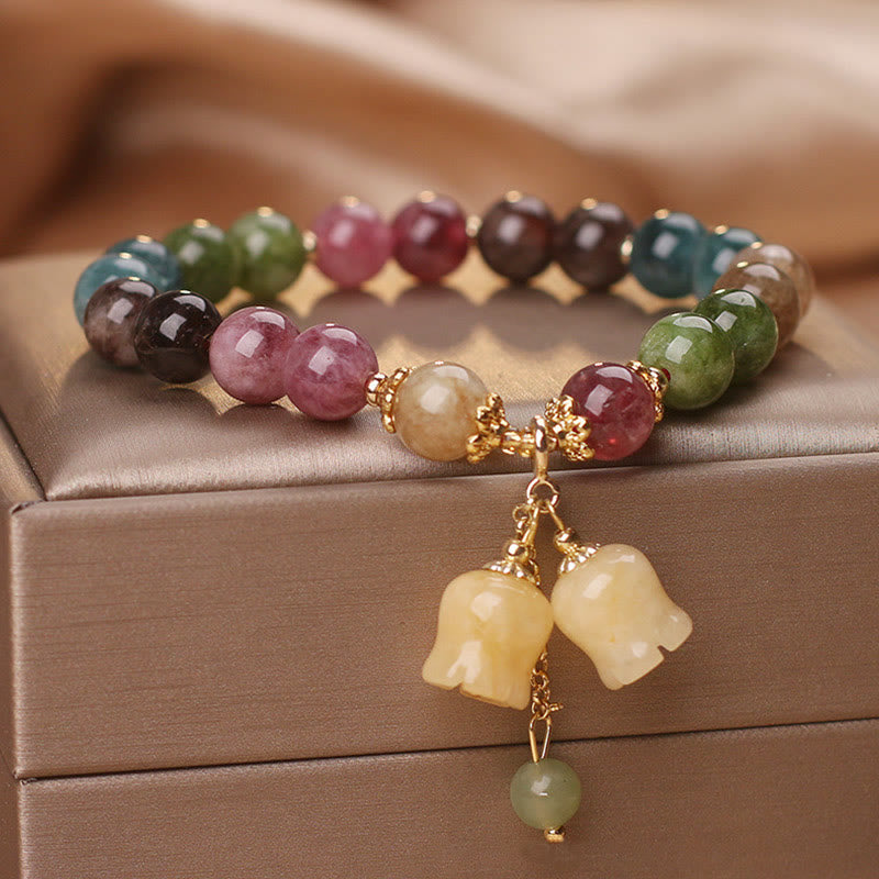 Buddha Stones Natural Colorful Tourmaline Flower Bead Love Bracelet - Tourmaline&One Bead Charm - image 0