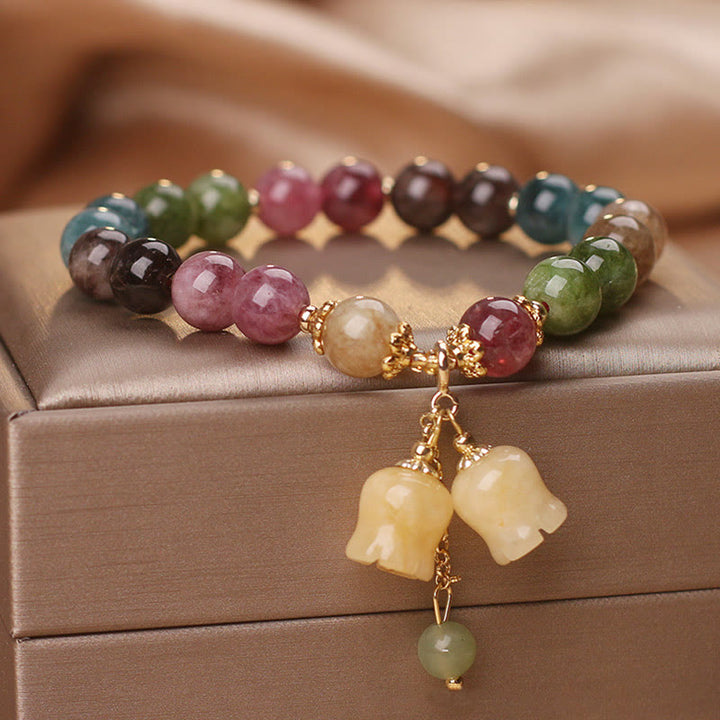 Buddha Stones Natural Colorful Tourmaline Flower Bead Love Bracelet - Tourmaline&One Bead Charm - image 0