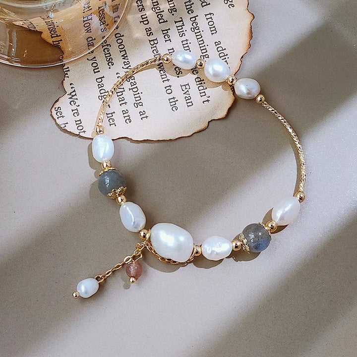 Buddha Stones Pearl Moonstone Strawberry Quartz Bead Optimism Bracelet - image 5