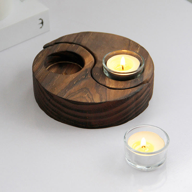 Buddha Stones Yin Yang Wood Candle Holder Meditation Rituals Use Items - image 17