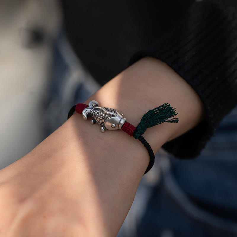 Buddha Stones 925 Sterling Silver Luck Koi Fish Braided Bracelet - image 3