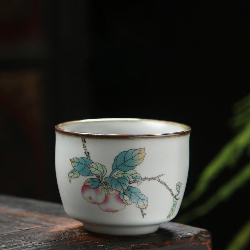 Buddha Stones Loquat Lychee Snow Scenery Landscape Grape Apple Ceramic Teacup Kung Fu Tea Cup - Apple 6.5cm*5.5cm*130ml - image 10