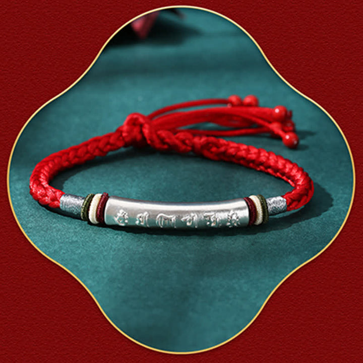 Buddha Stones 999 Sterling Silver Om Mani Padme Hum Protection Strength String Bracelet - image 5