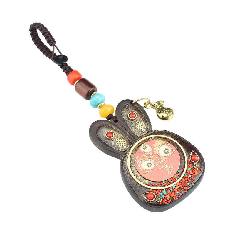 Tibet Ebony Five God of Wealth Thangka Key Chain - image 5