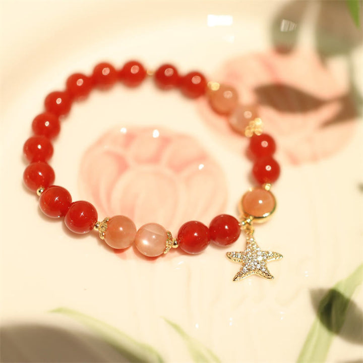 Buddha Stones Sun Stone Peach Moonstone Red Agate Crystal Star Wealth Bracelet - image 2