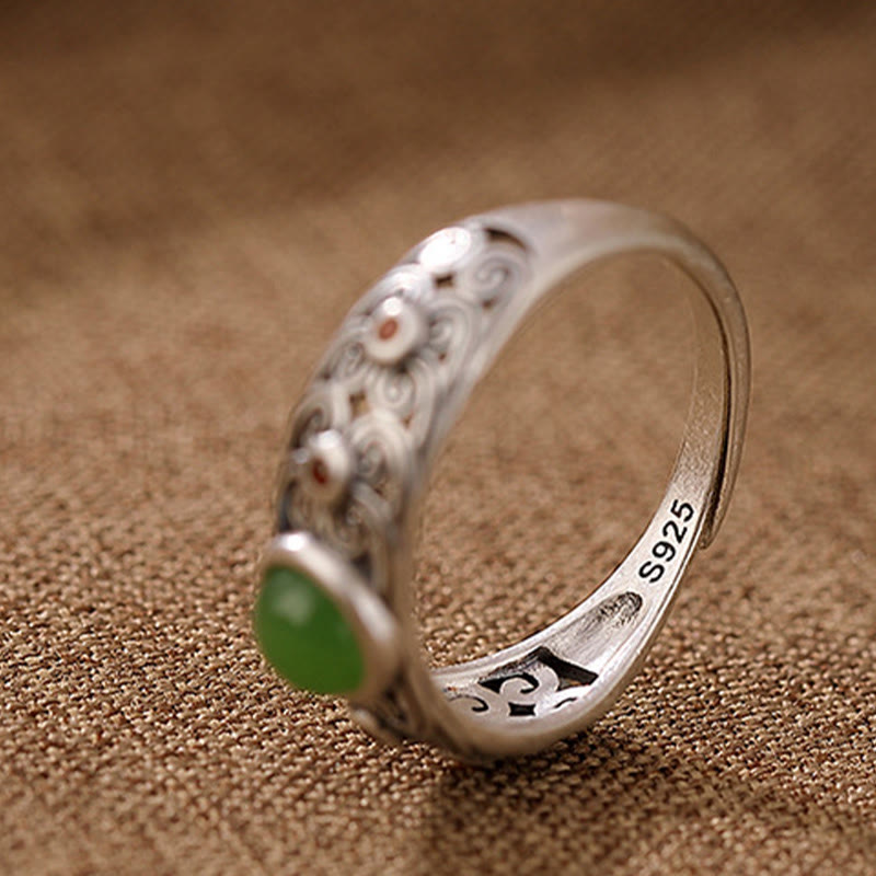 Buddha Stones 925 Sterling Silver Hetian Cyan Jade Harmony Adjustable Ring - image 7