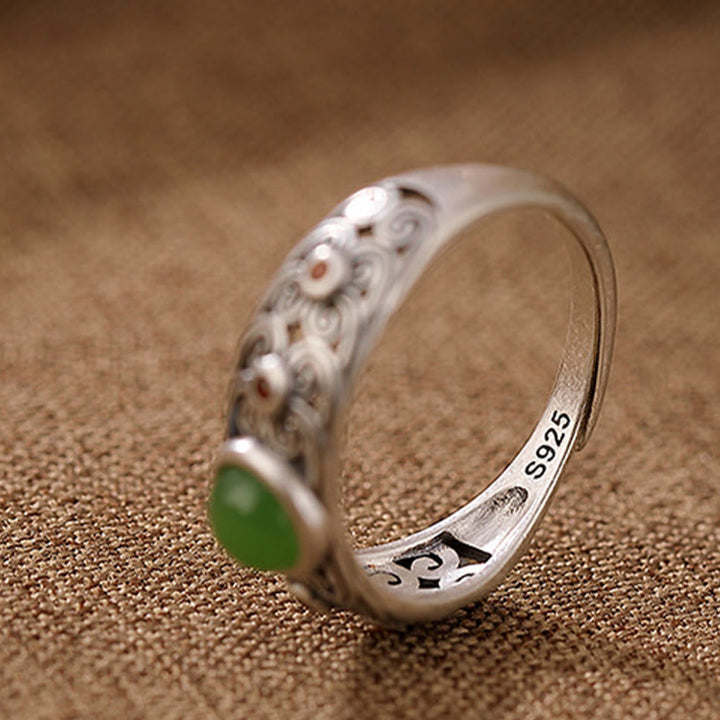 Buddha Stones 925 Sterling Silver Hetian Cyan Jade Harmony Adjustable Ring - image 7