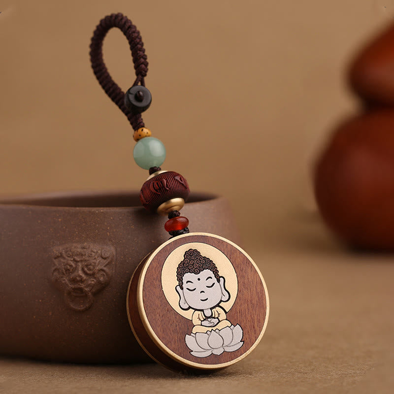 Buddha Stones Ebony Wood Rosewood Buddha Avalokitesvara Om Mani Padme Hum Balance Car Key Chain Decoration - image 10