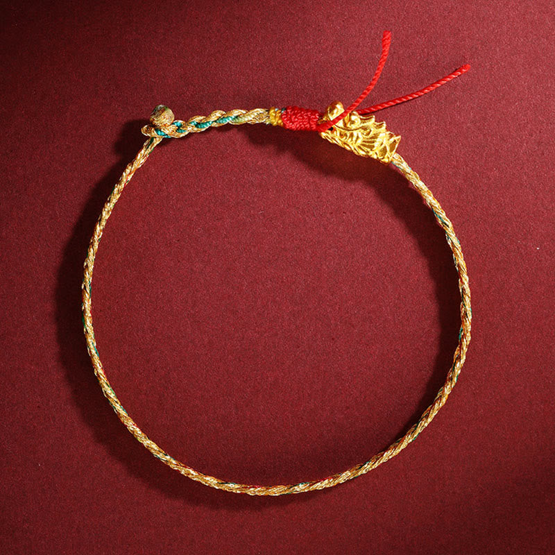 Buddha Stones Year of the Dragon Handmade Colorful Dragon Carved Success Braided Bracelet - 19cm - image 0