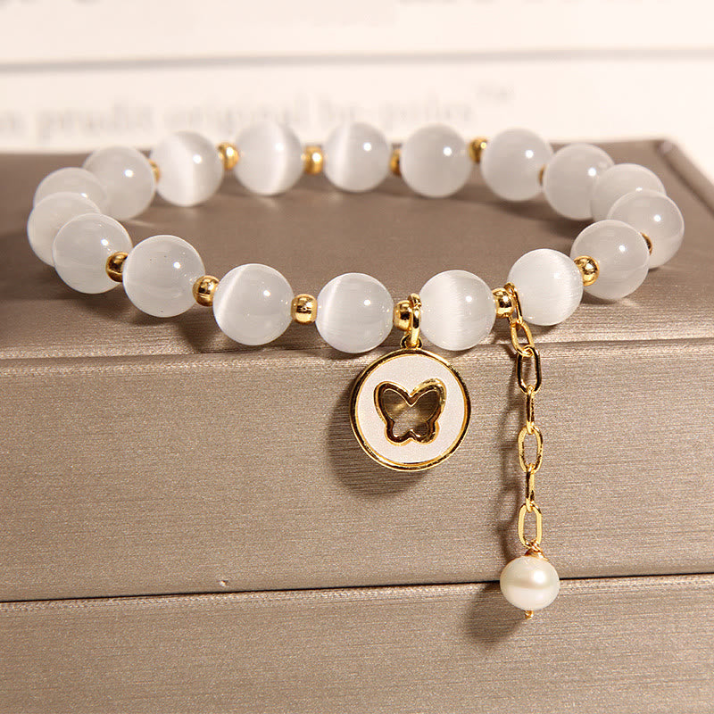Buddha Stones Cat's Eye Butterfly Charm Love Bracelet - Cat's Eye(Peace♥Support) - image 0