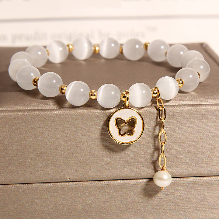 Buddha Stones Cat's Eye Butterfly Charm Love Bracelet - Cat's Eye(Peace♥Support) - image 0