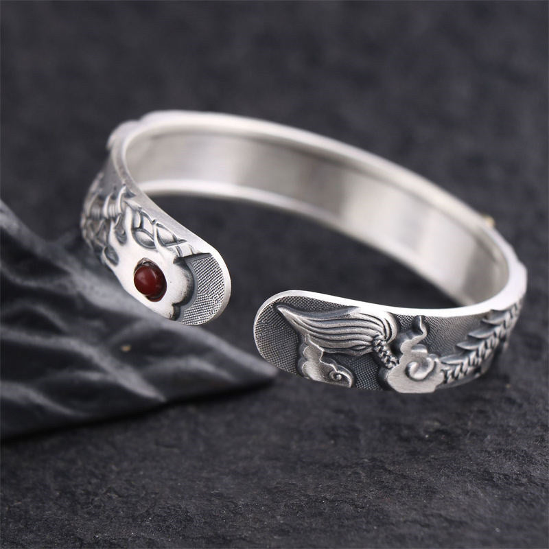 Buddha Stones 999 Sterling Silver Dragon Strength Protection Bracelet Bangle - image 3
