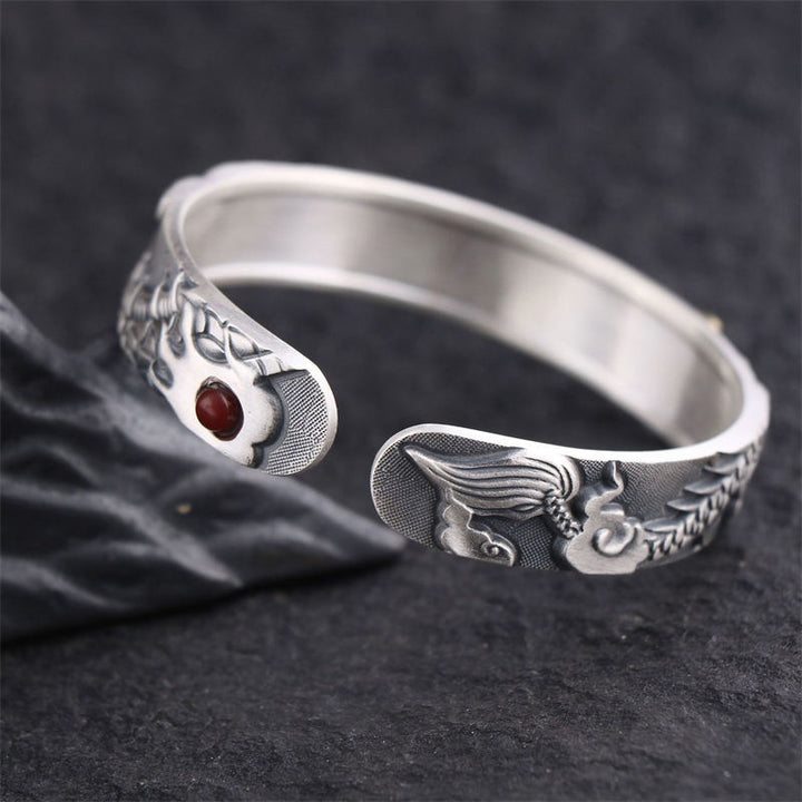 Buddha Stones 999 Sterling Silver Dragon Strength Protection Bracelet Bangle - image 3