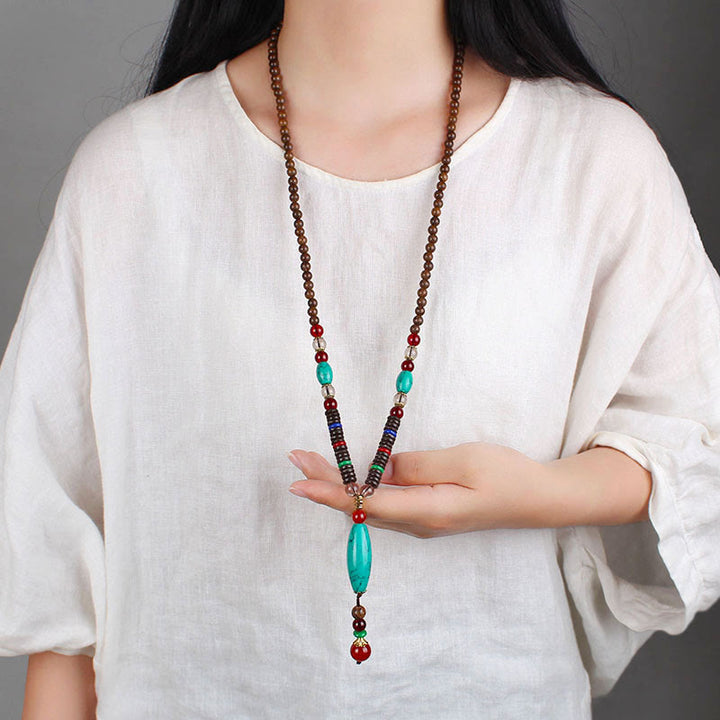 Buddha Stones Wenge Wood Turquoise Stone Protection Calm Necklace Pendant - image 4