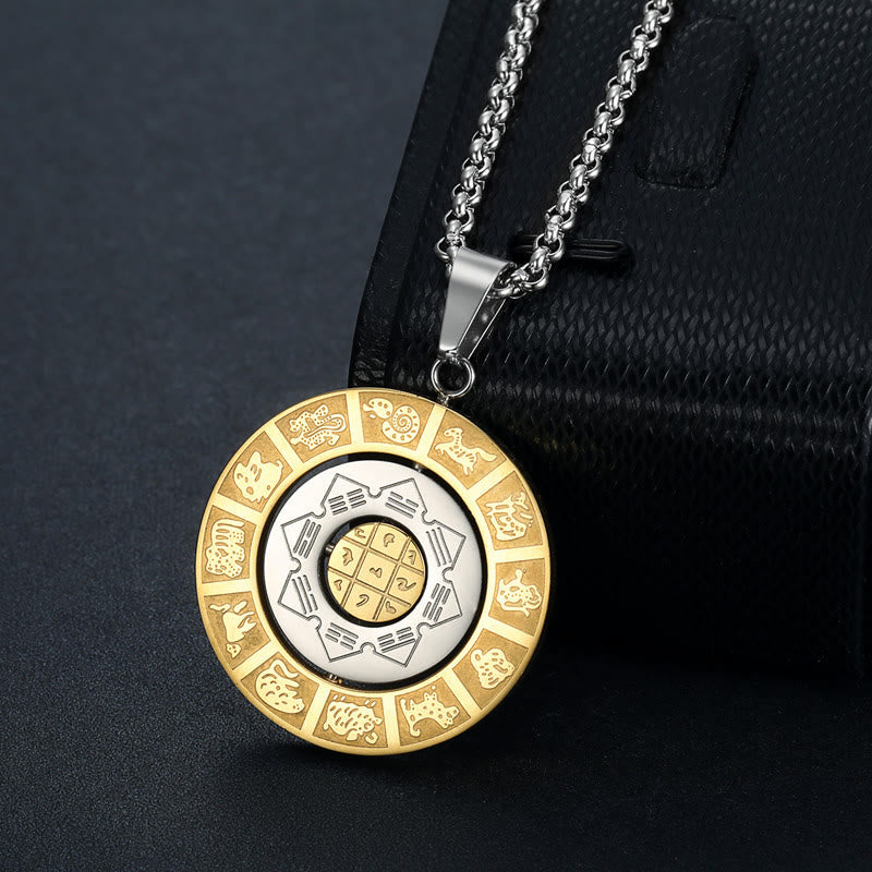 Buddha Stones Chinese Zodiac Nine Palaces Eight Diagrams Bagua Amulet Harmony Necklace Rotatable Pendant - image 2
