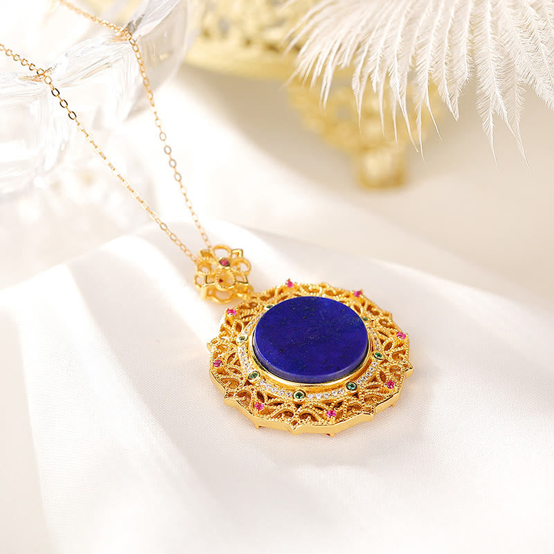 Buddha Stones 925 Sterling Silver Plated Gold Lazurite Lapis Lazuli Positive Necklace Pendant - image 1