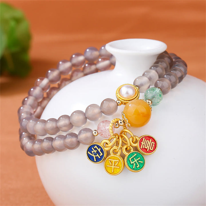 Buddha Stones Natural Gray Agate Peace And Joy Charm Balance Double Wrap Bracelet - image 1