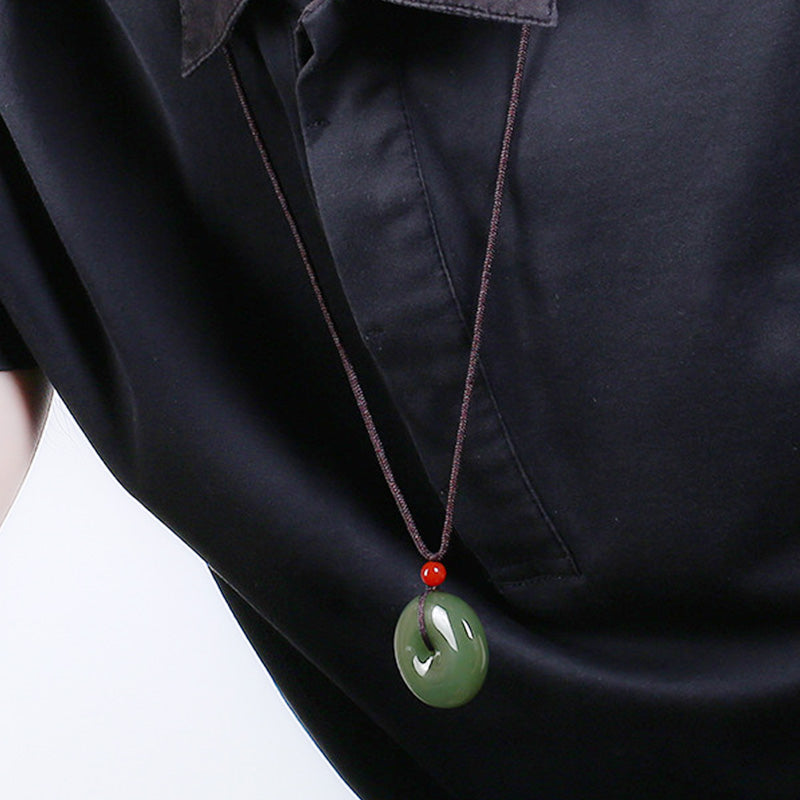 Buddha Stones Natural Round Jade Peace Buckle Prosperity Necklace String Pendant - image 5