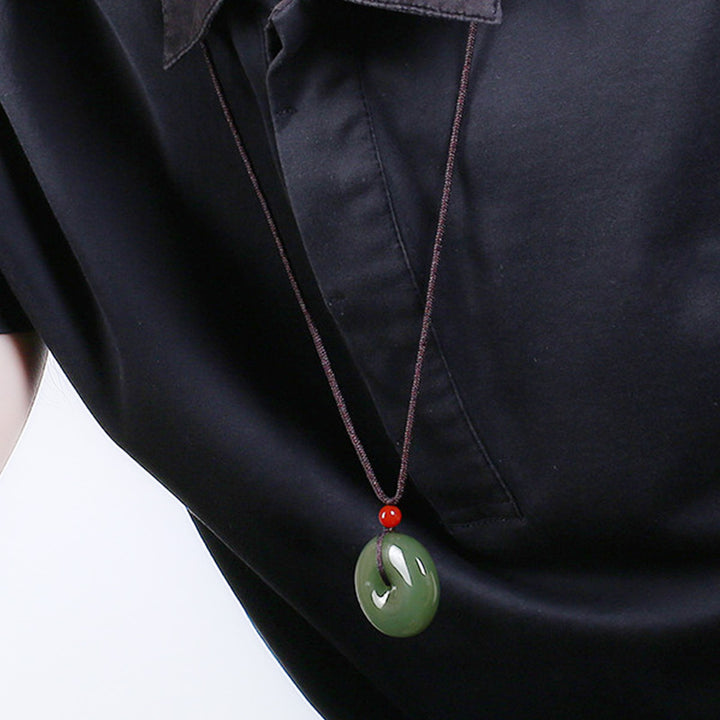 Buddha Stones Natural Round Jade Peace Buckle Prosperity Necklace String Pendant - image 5