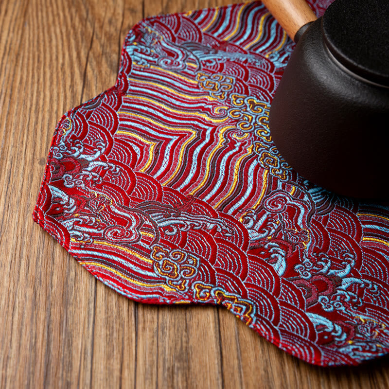 Buddha Stones Sea Wave Bamboo Plum Blossom Brocade Embroidery Cup Mat Pad Tea Cup Coaster Kung Fu Tea Mat - image 6