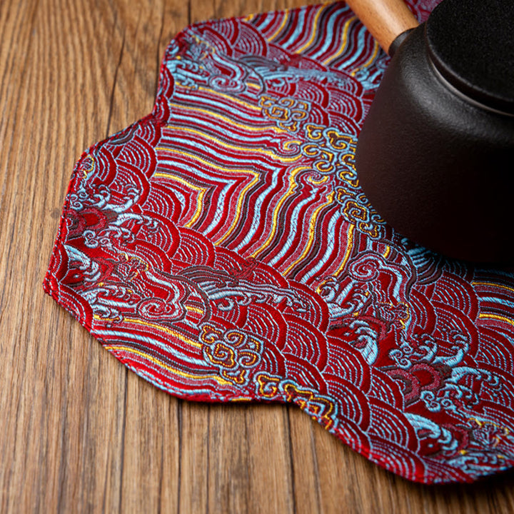 Buddha Stones Sea Wave Bamboo Plum Blossom Brocade Embroidery Cup Mat Pad Tea Cup Coaster Kung Fu Tea Mat - image 6