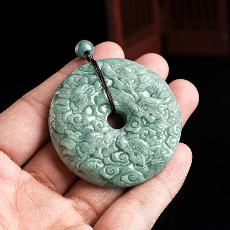 Buddha Stones Year of the Dragon Natural Jade Nine Dragons Peace Buckle Protection Necklace Pendant - image 3