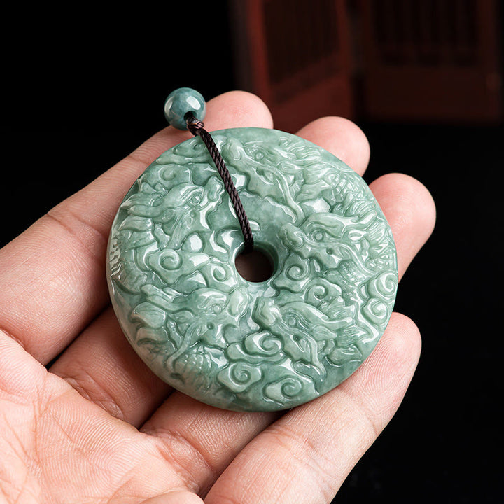 Buddha Stones Year of the Dragon Natural Jade Nine Dragons Peace Buckle Protection Necklace Pendant - image 3