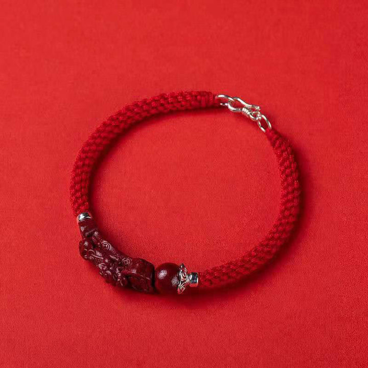 Buddha Stones Handcrafted PiXiu Cinnabar Wealth Luck Braided Bracelet - Red Buckle Rope - 17cm - image 14