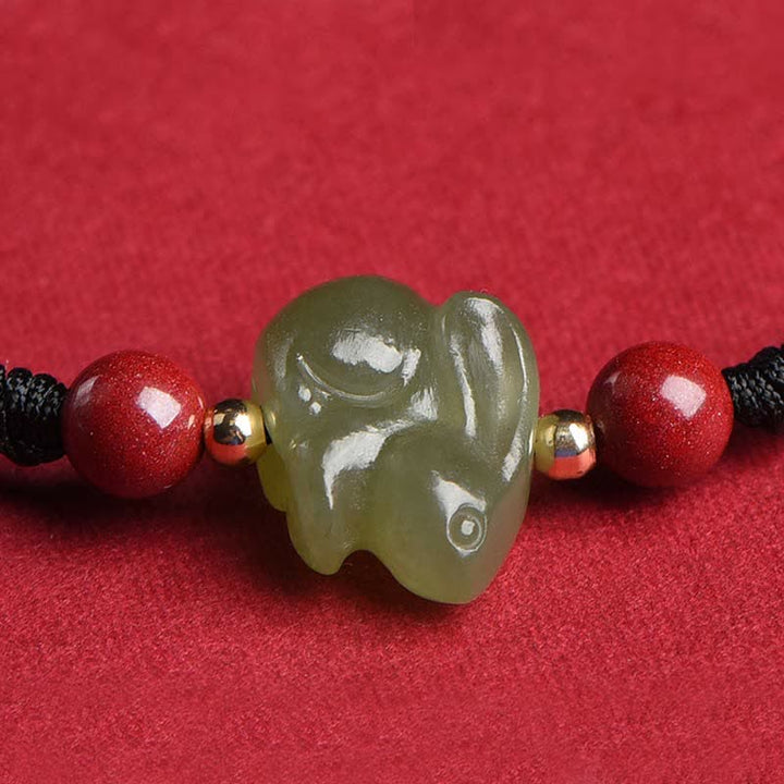 Year of the Rabbit Hetian Jade Bunny Cinnabar Beaded Abundance String Bracelet - image 12