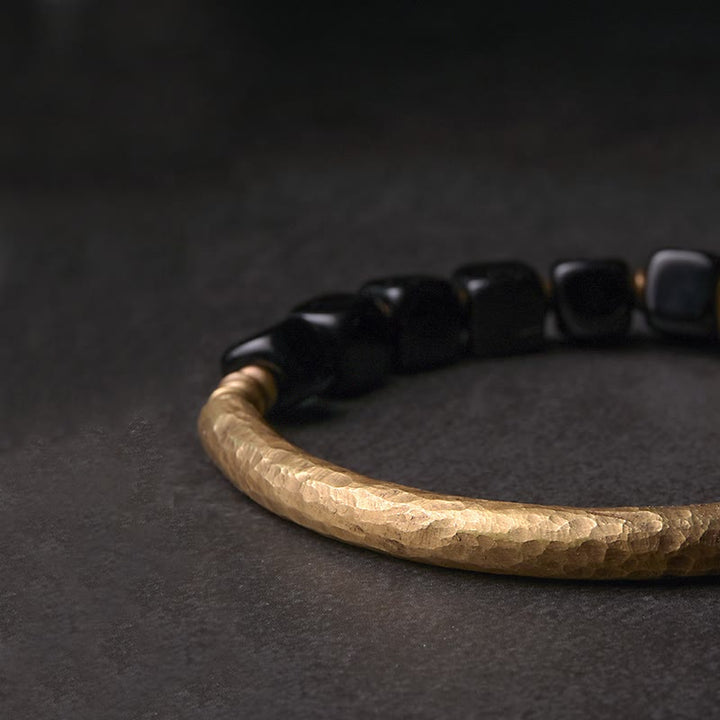 Buddha Stones Black Obsidian Crystal Copper Strength Couple Bracelet - image 4