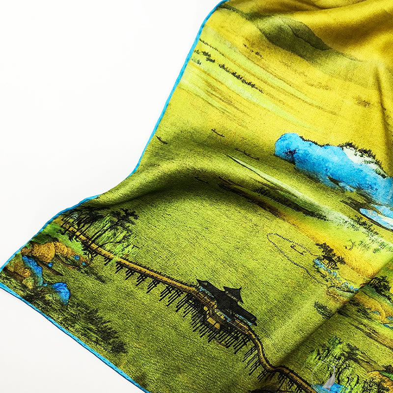 Buddha Stones A Panorama of Rivers and Mountains 100% Mulberry Silk Scarf Premium Grade 6A Silk Shawl - image 21