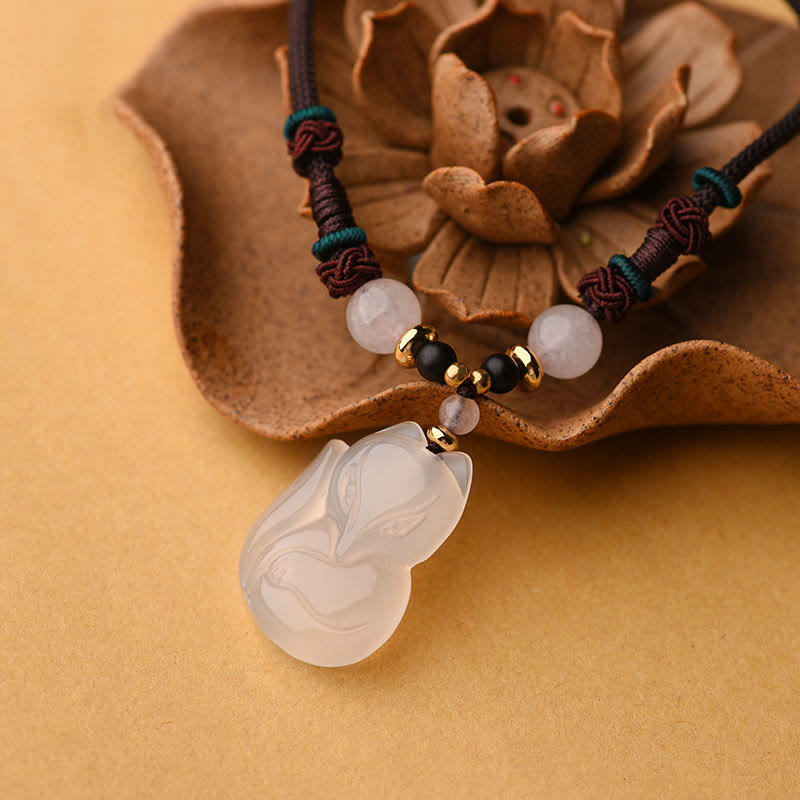 Buddha Stones Chalcedony Fox Pink Crystal Bead Harmony String Necklace Pendant - image 1