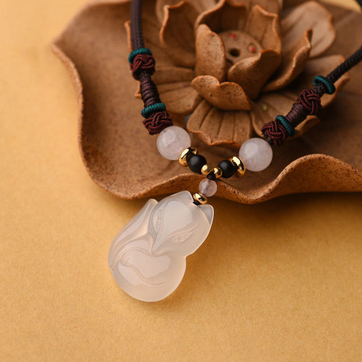 Buddha Stones Chalcedony Fox Pink Crystal Bead Harmony String Necklace Pendant - image 1