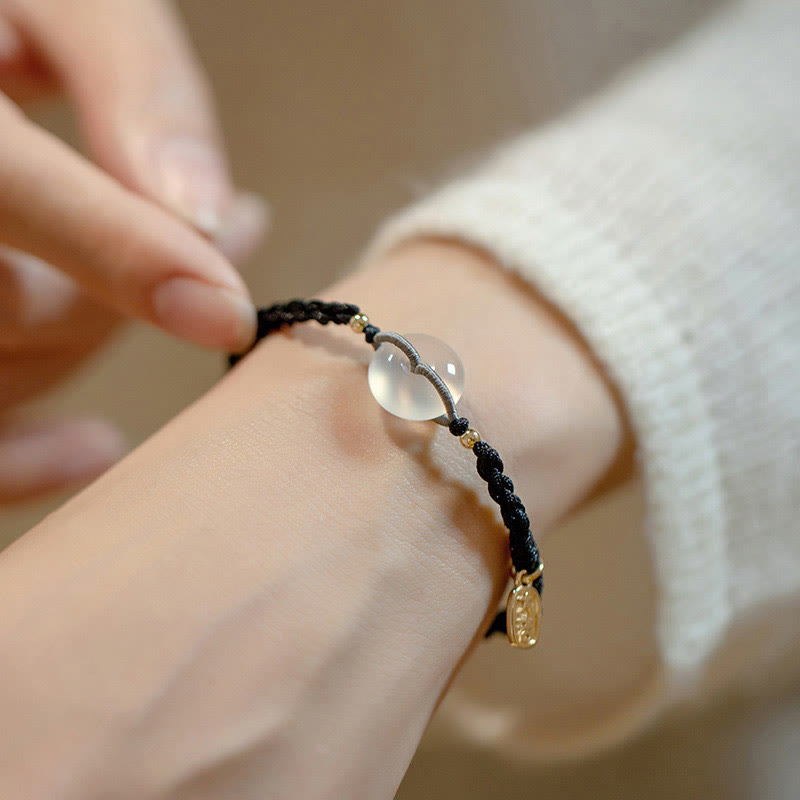 Buddha Stones Chalcedony Round Peace Buckle Positive String Bracelet - image 1