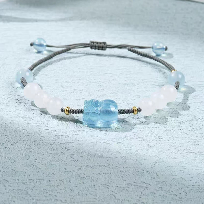 Buddha Stones Natural Aquamarine PiXiu Hetian White Jade Healing Bracelet - image 8
