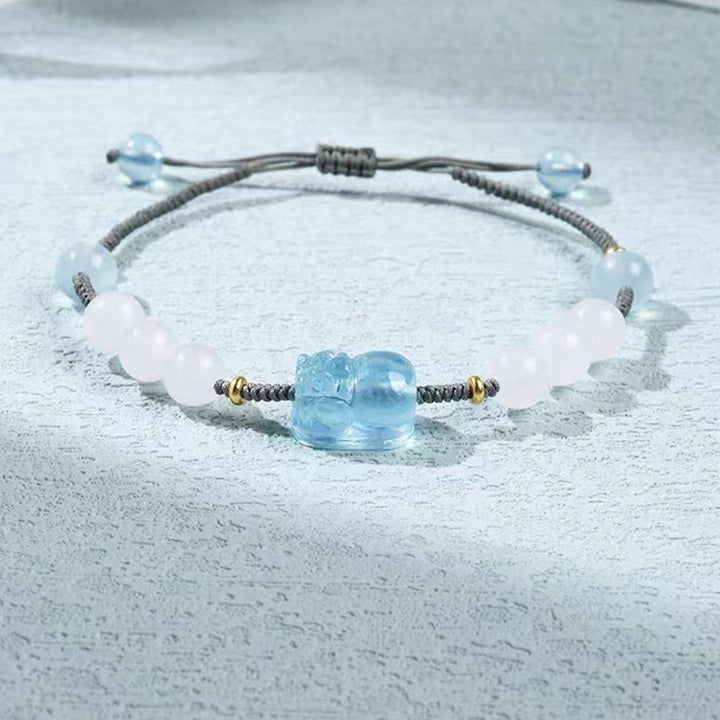 Buddha Stones Natural Aquamarine PiXiu Hetian White Jade Healing Bracelet - image 8
