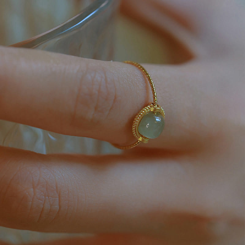 Buddha Stones 14K Gold Plated Round Jade Luck Prosperity Adjustable Ring - image 3