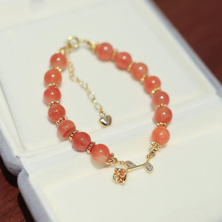 Buddha Stones Natural Red Agate Rose Confidence Calm Chain Bracelet - Red Agate&Rose - image 4