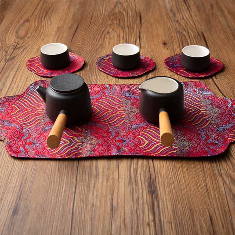 Buddha Stones Sea Wave Bamboo Plum Blossom Brocade Embroidery Cup Mat Pad Tea Cup Coaster Kung Fu Tea Mat - image 9