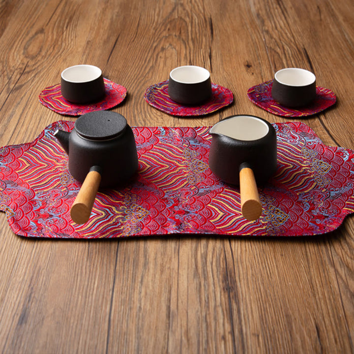 Buddha Stones Sea Wave Bamboo Plum Blossom Brocade Embroidery Cup Mat Pad Tea Cup Coaster Kung Fu Tea Mat - image 9