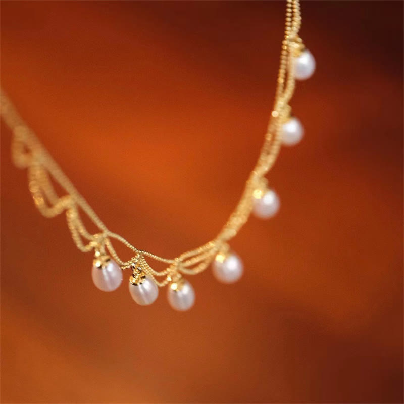 Vintage 14K Gold Plated Pearl Bead Healing Multilayer Necklace Pendant - image 2
