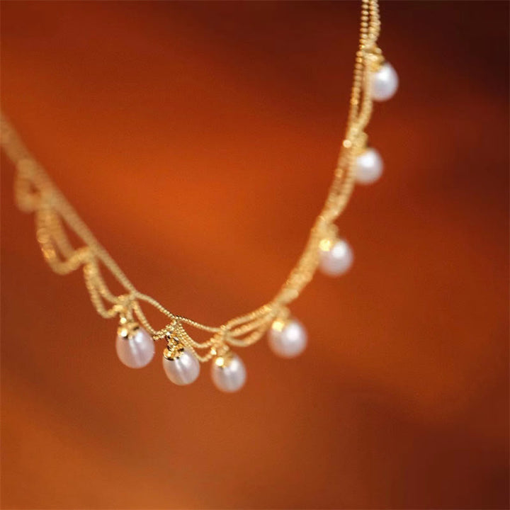 Vintage 14K Gold Plated Pearl Bead Healing Multilayer Necklace Pendant - image 2