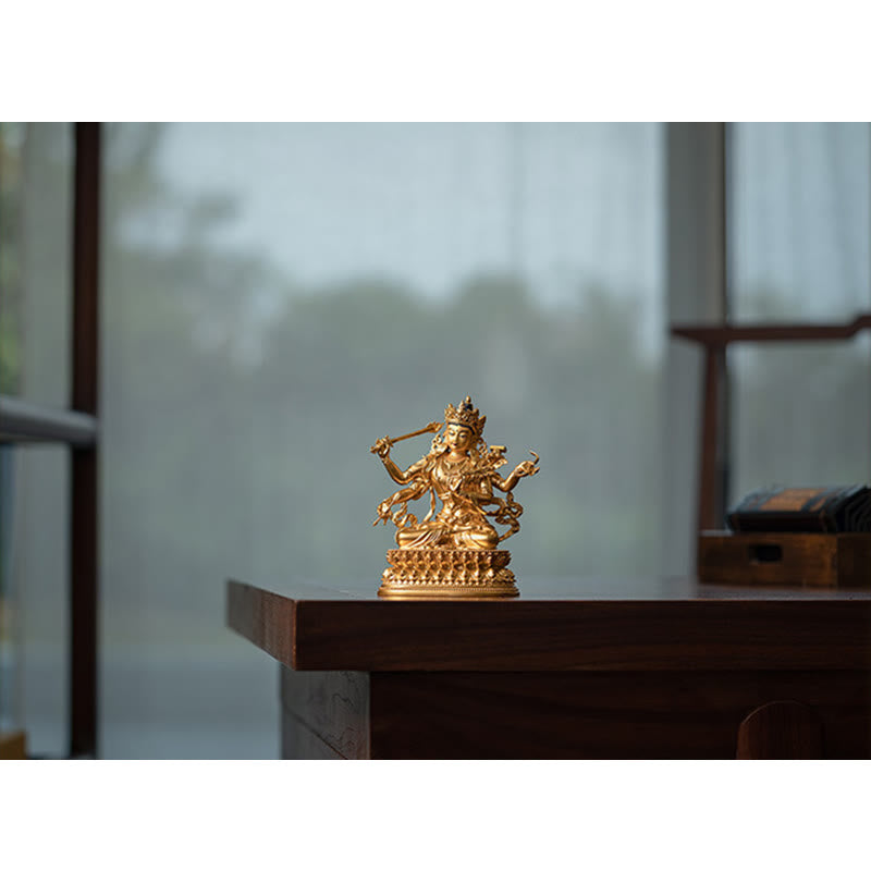 Four-armed Manjusri Bodhisattva Gold Figurine Compassion Serenity Copper Statue Home Decoration - image 7
