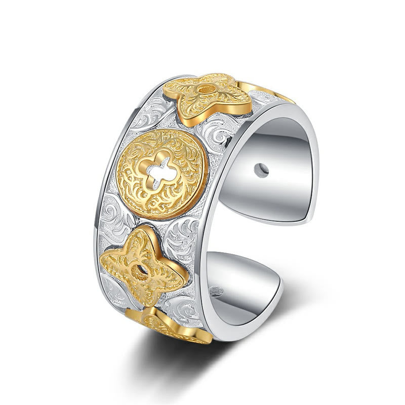 Buddha Stones 925 Sterling Silver Vintage Tang Dynasty Flower Design Luck Ring - image 7