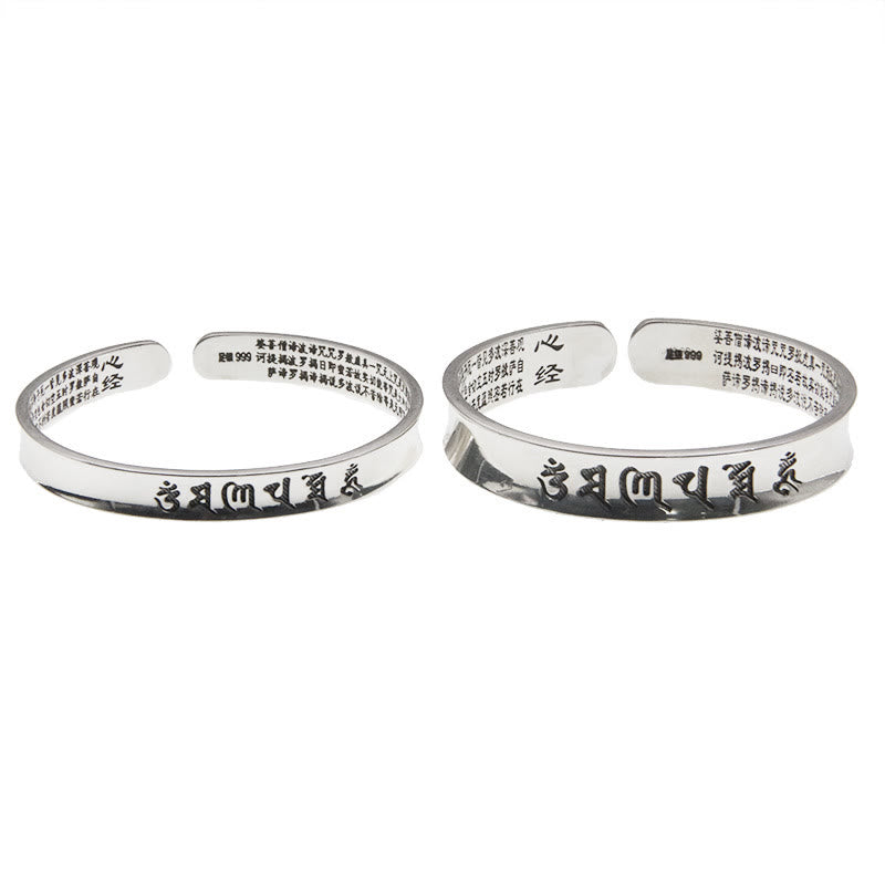 Buddha Stones 999 Sterling Silver Om Mani Padme Hum Heart Sutra Love Peace Bracelet Bangle - image 7