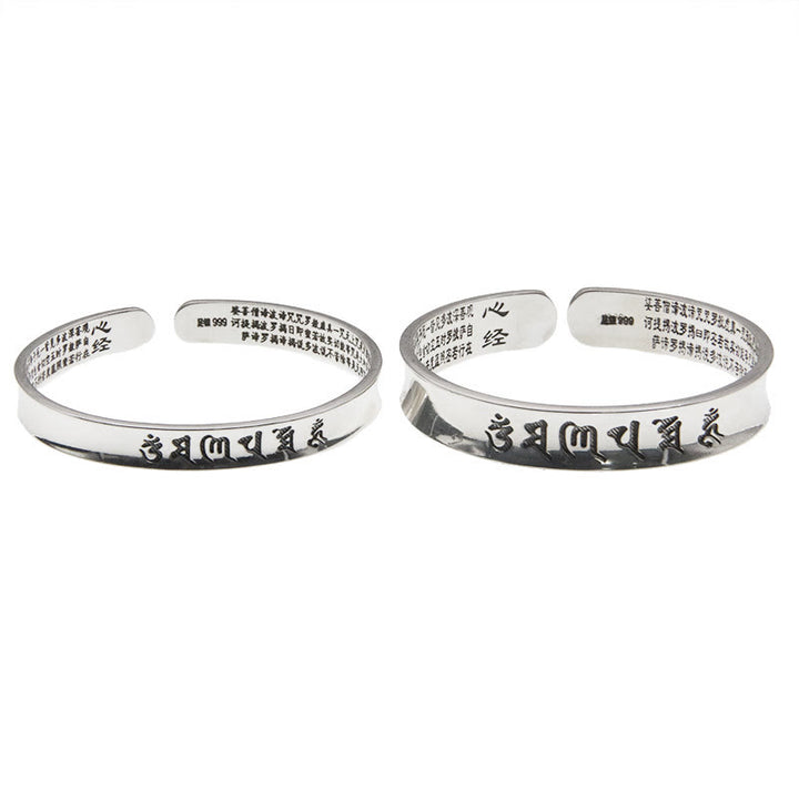 Buddha Stones 999 Sterling Silver Om Mani Padme Hum Heart Sutra Love Peace Bracelet Bangle - image 7