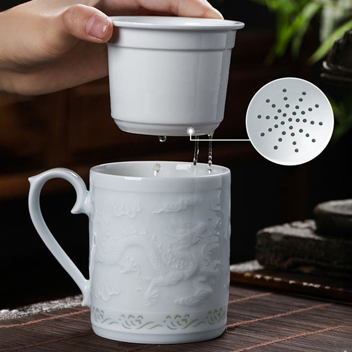 Buddha Stones Jingdezhen Linglong Porcelain Auspicious Dragon Phoenix Boat Smooth Sailing Ceramic Teacup Office Tea Cups 420ml - image 2