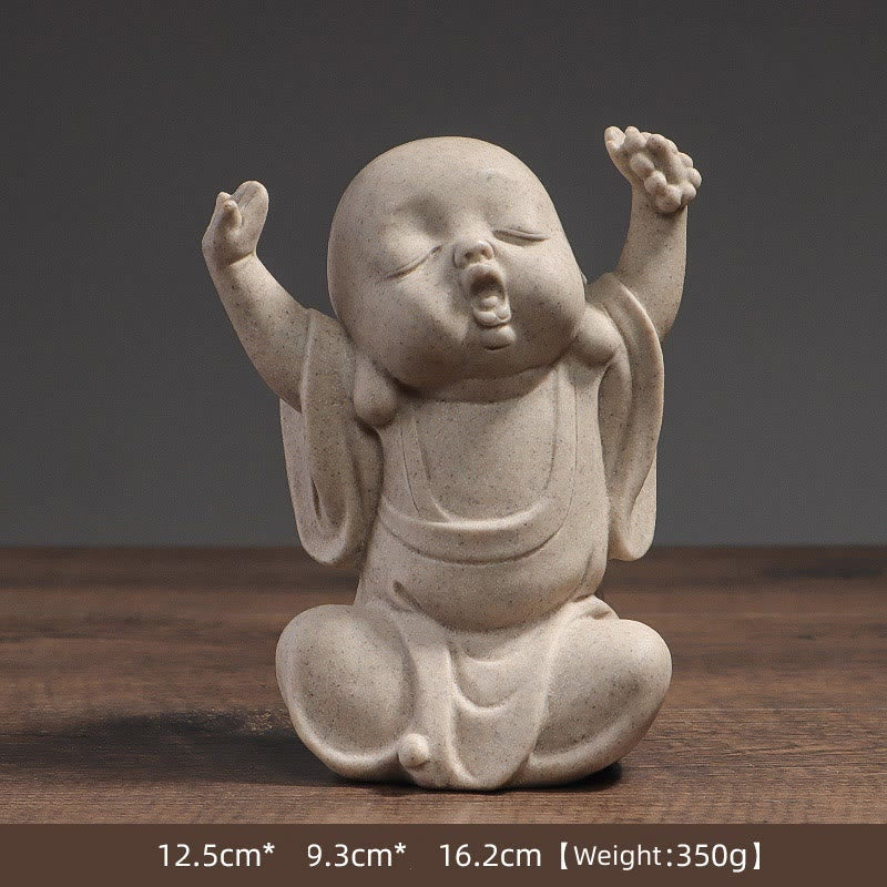 Buddha Stones Tibetan Meditation Buddha Monk Blessing Serenity Resin Home Decoration - Stretching Monk 12.5cm*9.3cm*16.2cm - image 2