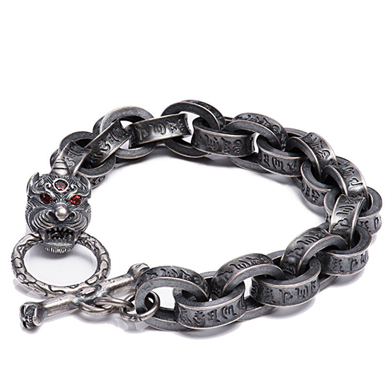 Buddha Stones 925 Sterling Silver Dragon Kirin Om Mani Padme Hum Success Strength Bracelet Bangle - image 6